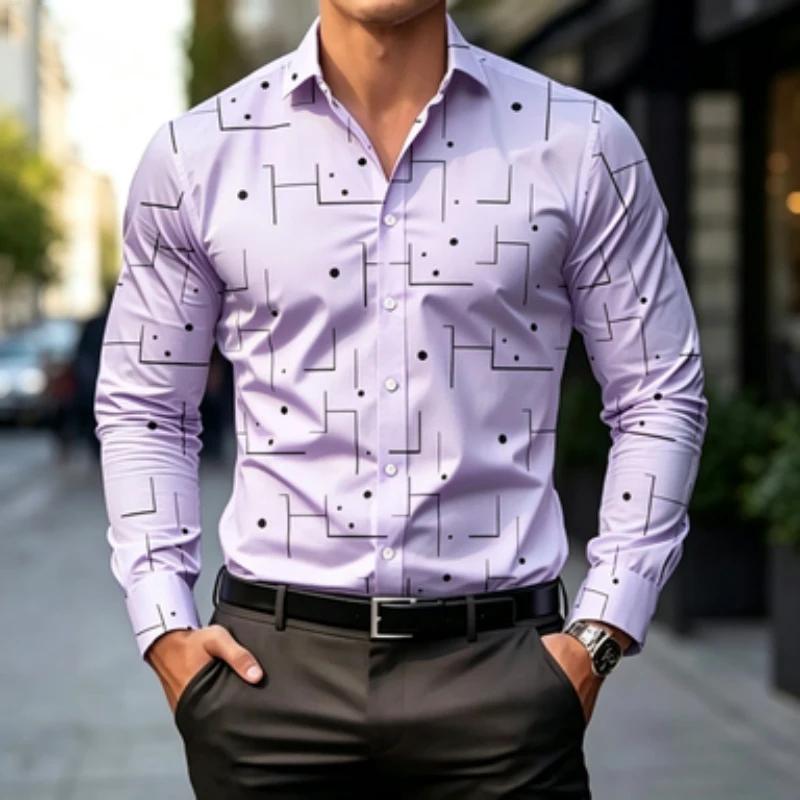 Essential Men's Geometric Pattern Long-Sleeve Shirt, Stylish & Versatile.