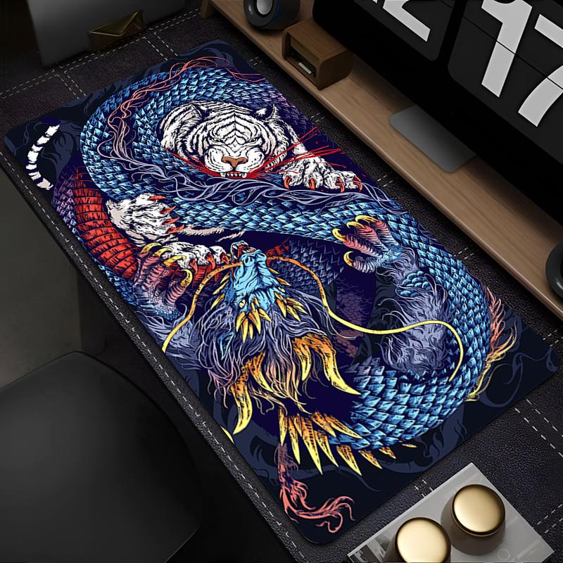 New Keyboard Pad Lock Edge Extended Mousepad Office PC Black And White Manga Desktop Protection Mat Dragon Design Mouse Pad Rug