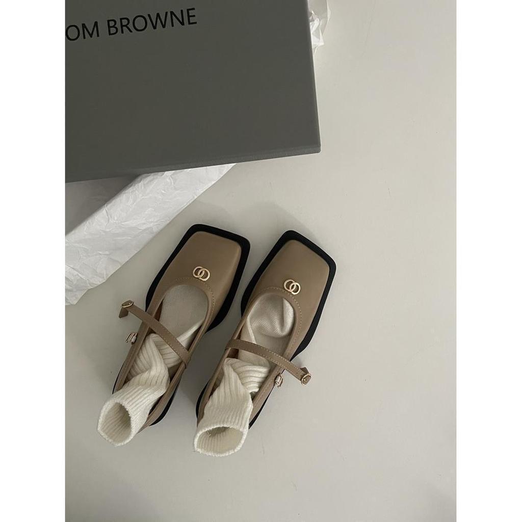 French retro shallow mouth square head Mary Jane small leather shoes women's shoes new high-end casual flat shoes