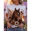 Summer New Horse Animal T-Shirts 3D Print Women's Round Neck Short Sleeve T Shirt Casual Tees Harajuku Tops Female Clothing
