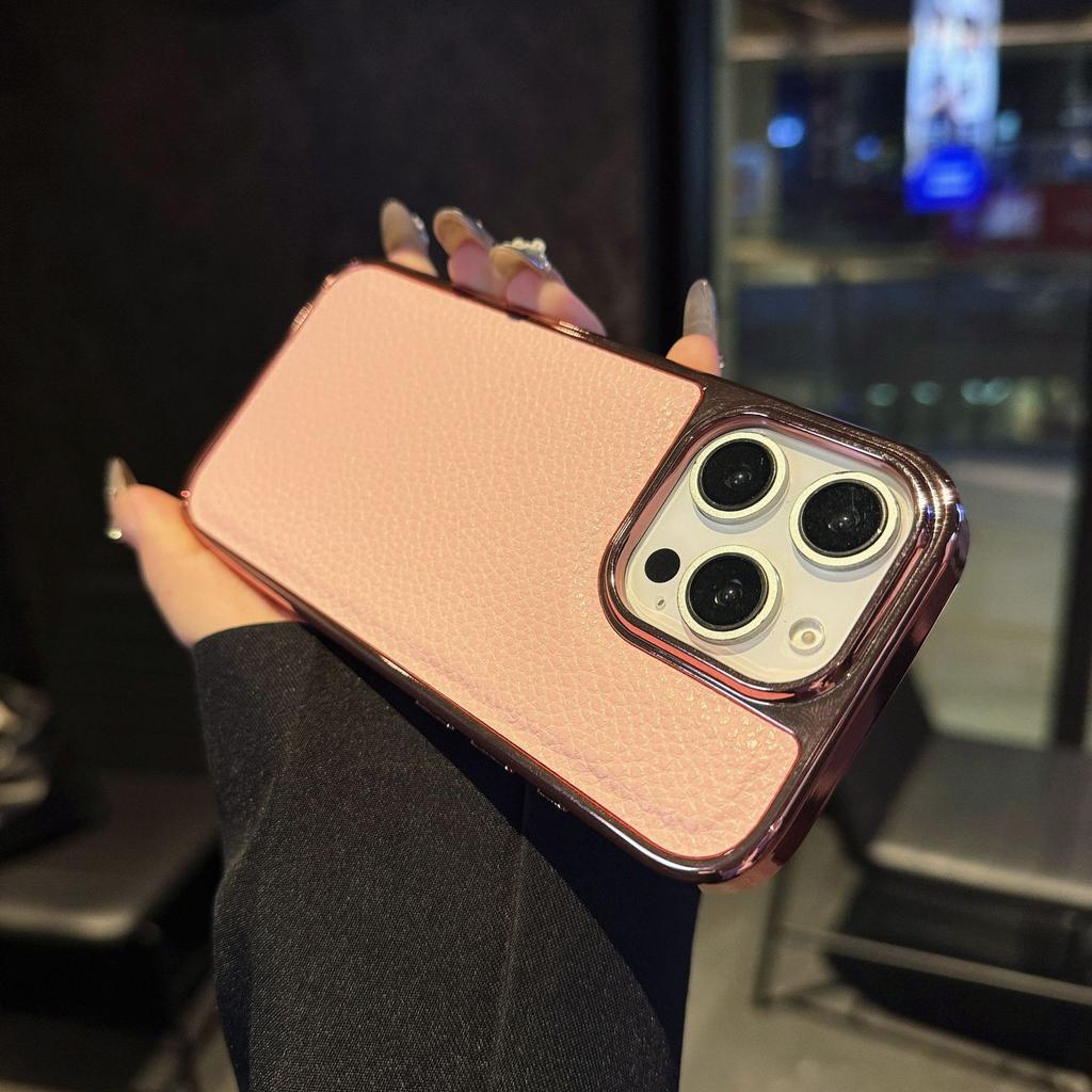 For Apple 17pro Electroplated Case Two-in-one Leather Texture for IPhone 17pm Leather Phone Case Solid Color