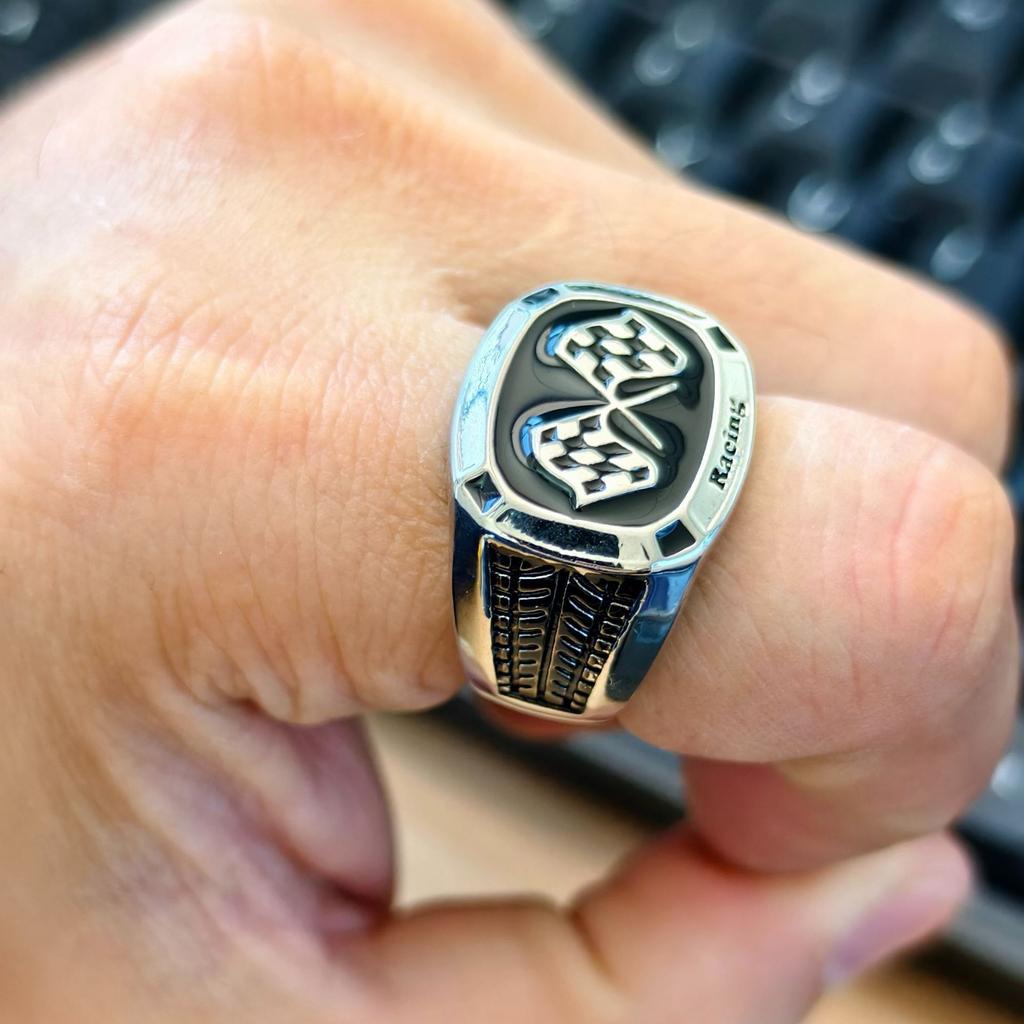 Antique Distressed Two Tone Silver Men's Wide Band Ring