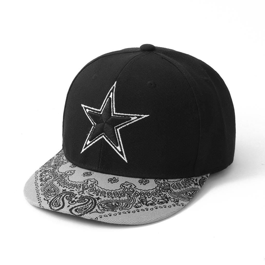 Korean-style Fashionable and Trendy Patchwork Embroidered Five-pointed Star Hip-hop Flat Hat Couple's Sunshade Baseball Cap