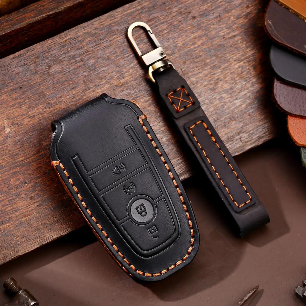 Leather Car Remote Key Case Cover for Ford Fusion Mustang Kuga Ecosport Explorer F-150 F-250 F-350 F-450 F-550 Raptor F150 Fob