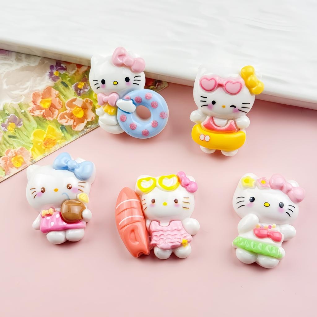 20/100PCS Cartoon DIY Cream Gel Summer Beach Kitten Resin Accessories Phone Case Hair Clip Refrigerator Sticker Luggage Water Cu