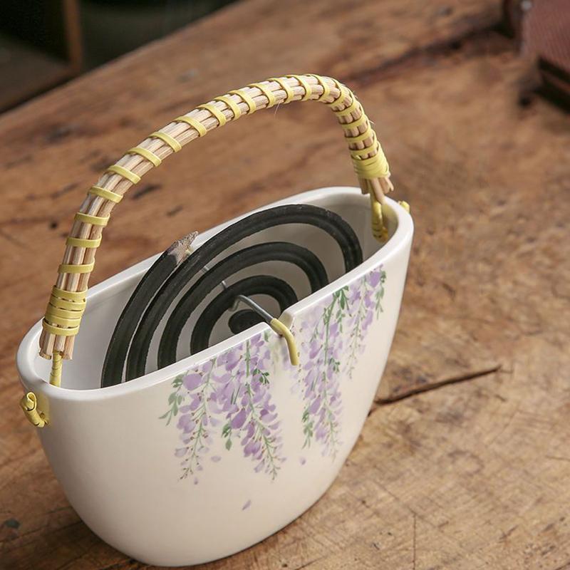 1PC Wisteria Lotus Ceramic Incense Burner Ceramic Sandalwood Incense Burner Coil Incense Dish S/L