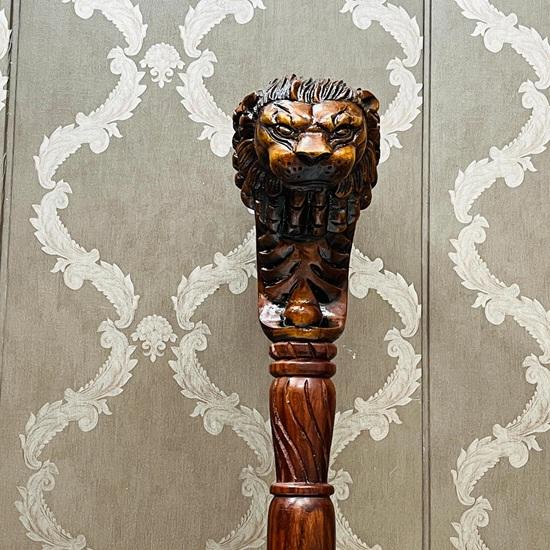 Handmade Lion Head Wooden Walking Stick: Royal Design Cane