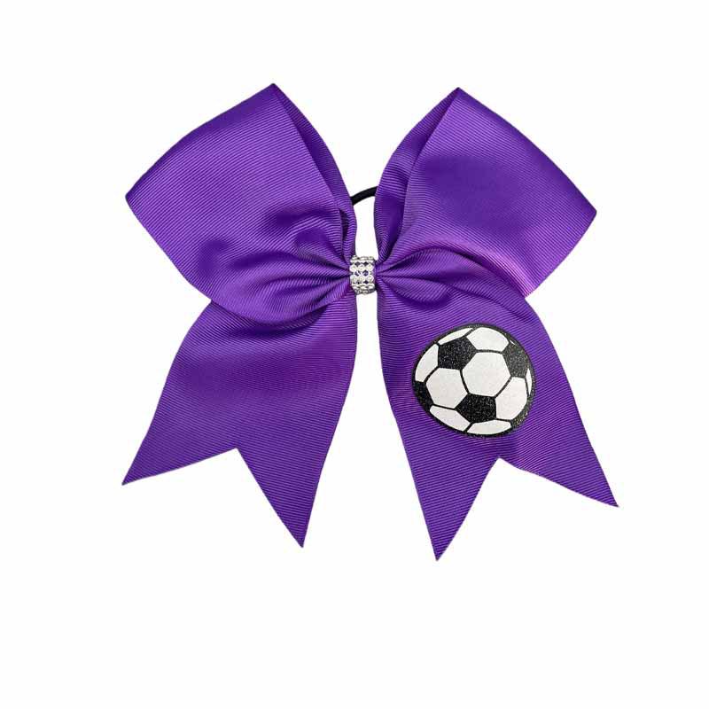 8" Football Pattern Ribbed Swallowtail Bow Hair Tie - Cheerleading Accessory.