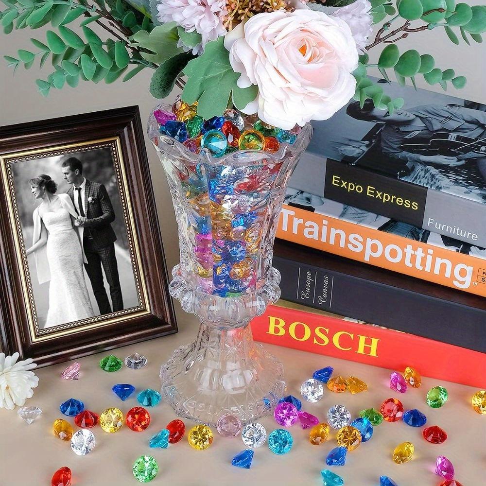 Acrylic Diamond Fake Gems Vase Filler, Babenest 100pcs 3/ 4 Inch Faux Diamonds Crystals Jewels for Table Scatters Wedding Party