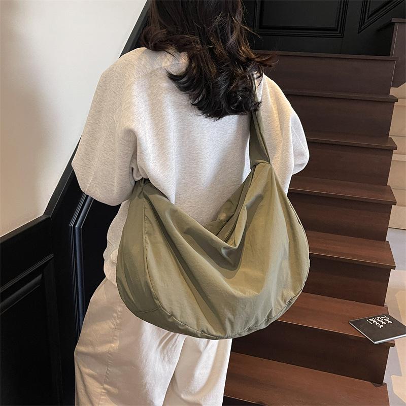 Canvas Bag Women's Dumpling Bag Solid Color Shoulder Bag Large Capacity Crossbody Bag