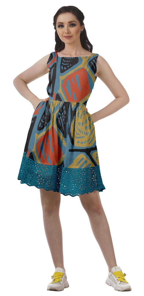 Moomaya Printed Lace Evening Mini Dress For Party Sleeveless Women Clothing