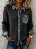 European Style Knit Patchwork Denim Shirt - Women's Autumn/Winter Long Sleeve Cardigan