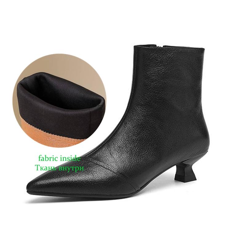 

Krazing Pot Sheepskin Winter Pointed Toe Preppy Style Stiletto Thin Med Heels Women Zip Light Shoes Women Ankle Boots 34