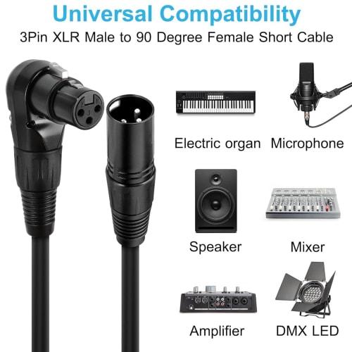 Ongwan XLR Microphone Extension Cable Adapter, Right Angle XLR to Straight XLR Cable, PVC (1 Meter/3.3 Feet)