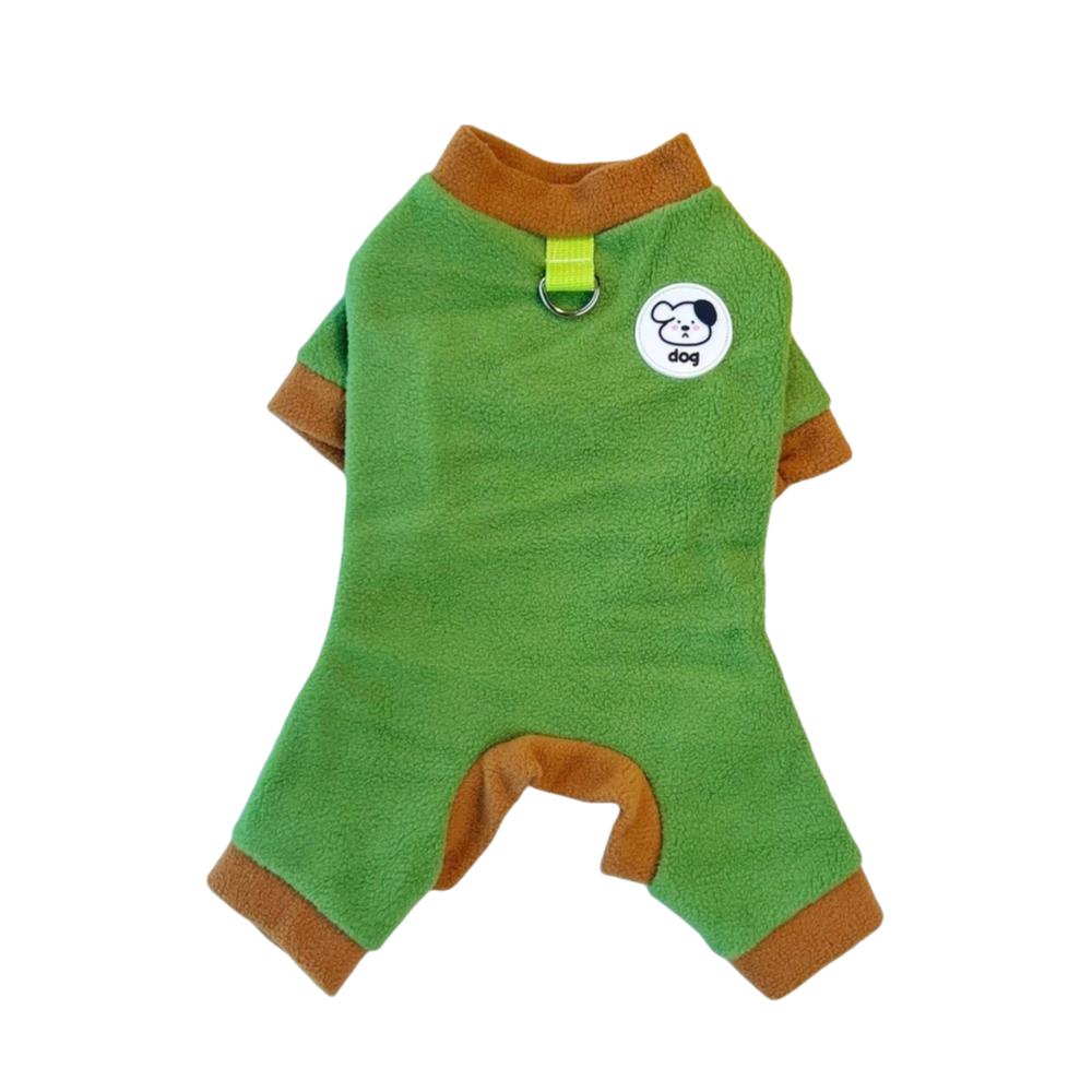 

Warm Dog Jumpsuit Comfortable Cartoon Bear Pattern Dog Towing Suit Soft with D Ring Winter Pet Overalls Outdoor Walk M зелёный