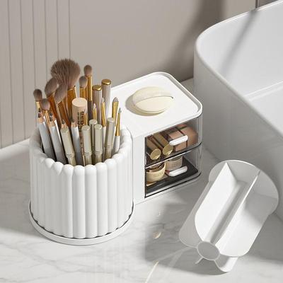 Rotating Makeup Brush Organizer Desktop Cosmetic Organizer Shelf Countertop Dresser Lipstick Eyeshadow Pencil Holder