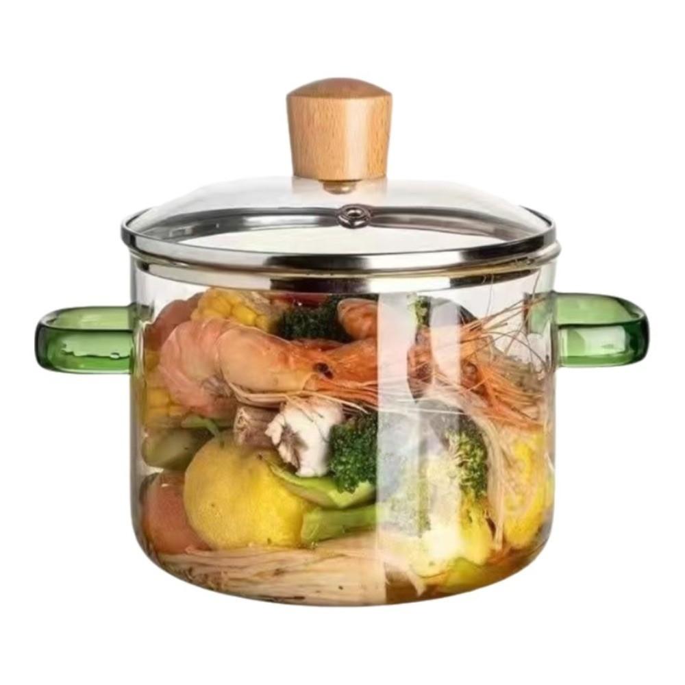Heat Resistant Clear Glass Cooking Pot 1.6/2.3L Glass Soup Pot Kitchen Tools