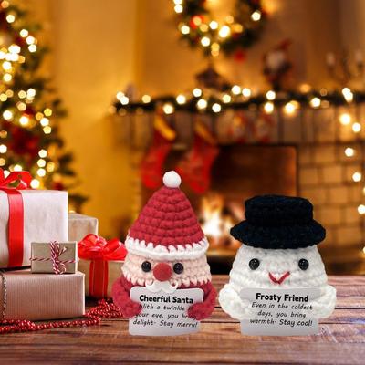 Funny Knitted Santas Claus Toy With Positive Card, Creative Cute Crochet Doll Cheers Up Gift For Friends, Birthday Party Decor Encouragement