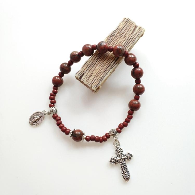 Glass Bead Baptism Religious Gift Catholic for Cross Rosary Bracelet for Women
