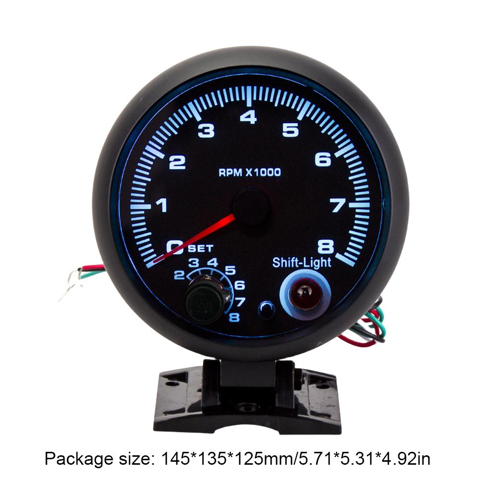Digital Tachometer with Shift Light RPM Gauge Blue Backlight Electrical Tachometer Gauge 0-8000RPM Auto Universal Accessories