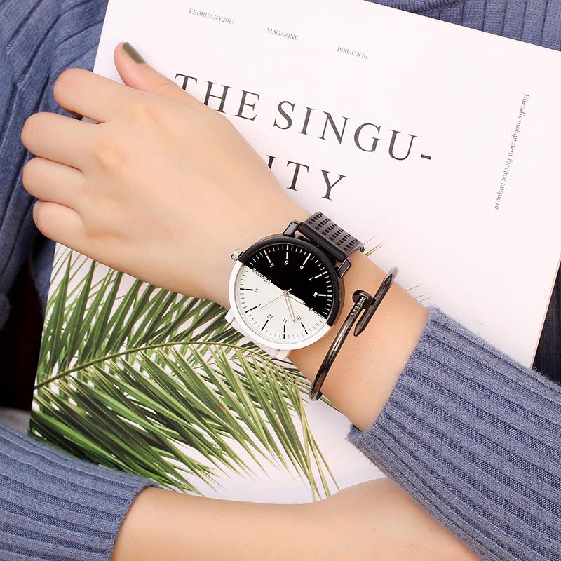 Korean Style Men's & Women's Trendy Couple Watches - Black & White, Retro, Casual, Big Dial, Quartz for Students