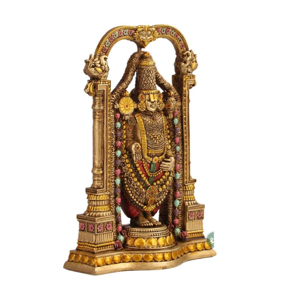 8" Tirupati Balaji Fine Metal Finish Idol Decorative Showpiece Handcrafted Tirupati Balaji Murti for Home Office and Gifting Purpose Sculpture, Golden