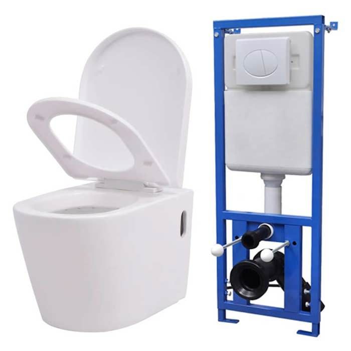 Wall-hung Toilet - vidaXL - Ceramic - Concealed Cistern - Soft-close System - White