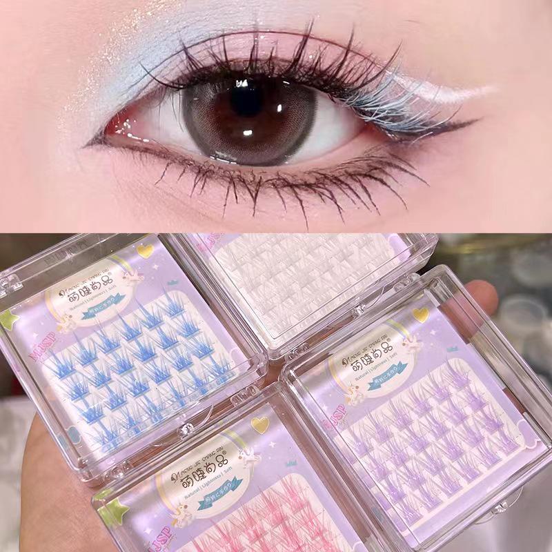 Mengjie Shangpin Colorful False Eyelashes - Natural White, Blue, Purple, Pink - Spicy Girl Little Devil COS Style.