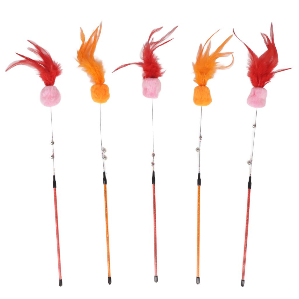 5 Stück Lustiger Katzenstab Ergonomisches Interaktives Katzenfeder-Spielzeug mit Glöckchenperlen für Katzen-Bewegung und Spiel