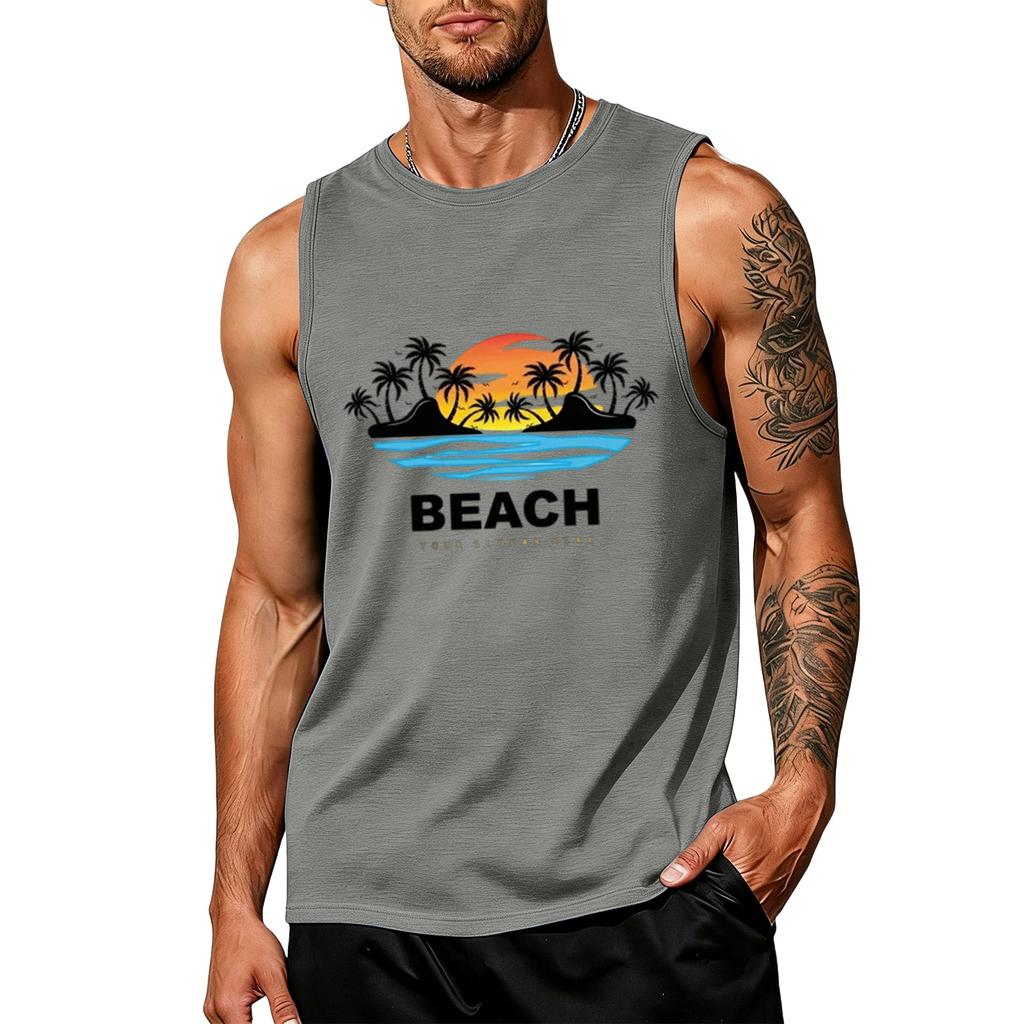 Men's loose and casual Hawaiian print sleeveless shirt