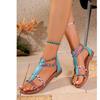 Böhmischer Stil Gemischte Farbe Flache Sandalen Für Damen 2025 Sommer Kneifen Schmaler Riemen Reißverschluss Fersenkappe Römersandalen