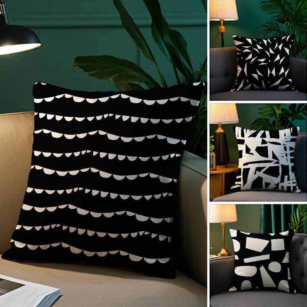 Black And White Abstract Print Pillow Case Comfort Sofa Bed Silky Elegant Invisible Zipper Decorative Cushion Cover