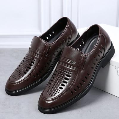 Ledersandalen Herren Echtes Leder Herren Business Kleid Hohl Braun Deodorant Rindsleder Loch Mittelalterliche Und Ältere Vaterschuhe