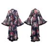 Elegantes Retro-Blumen-Netz-Bademantel mit Federbesatz - Durchsichtiges Loungewear-Design