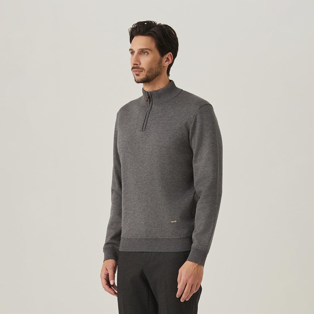 FERRAROMILANO Fleece-Bonded Half-Zip Sweater M/Grey (Amserd40236)