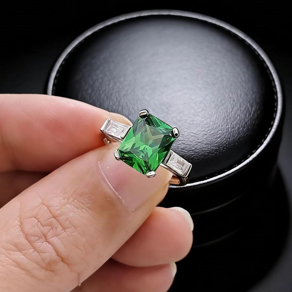 Handicraft Imitation 8 * 10 Rectangular Ruby Ring Light Luxury High-End Square Colored Treasure Ring Jewelry