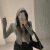 Ins Pure Desire Spice Girl Hooded Short Jacket Women's V-neck Zipper Waist Temperament Tight and Thin Long-sleeved Cardigan Top