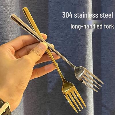 Gold Long Handle 304 Stainless Steel Fork for Ramen, Salad & Dinner