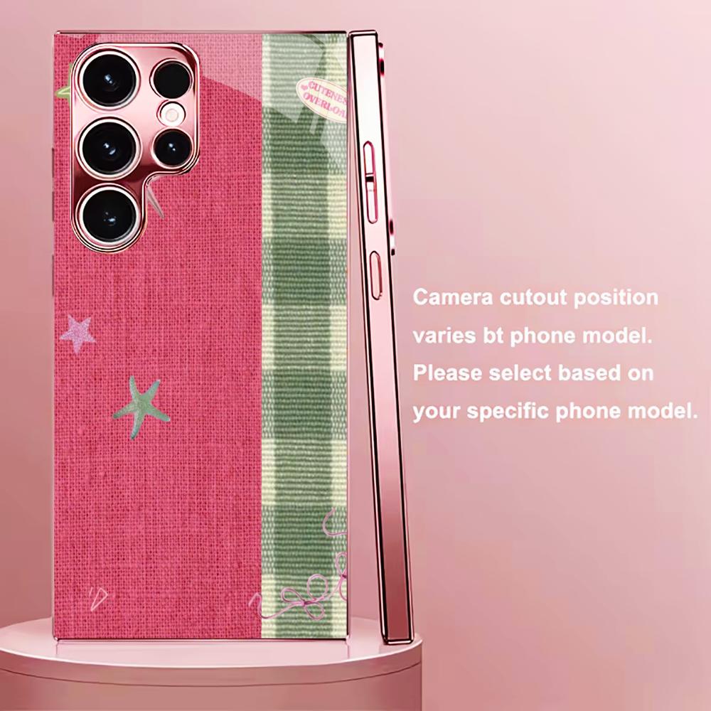 Pink Stars green PhoneCase for Samsung Galaxy S26 S25 S24 S23 S22 FE Ultra Plus Built-in glass feel bare machine Women's style