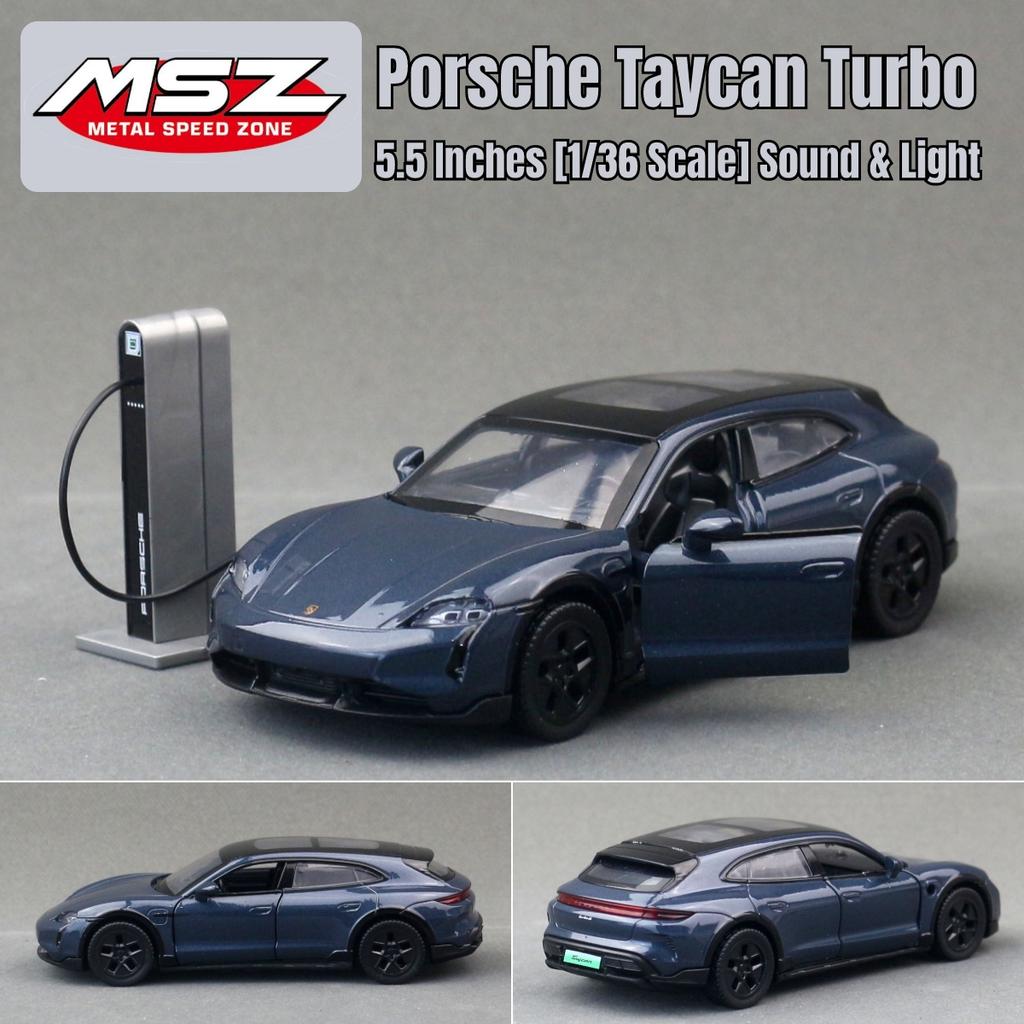 1/36 Porsche Taycan Turbo S Toy Car Model MSZ Diecast Metal Miniature Pull Back Sound & Light Collection Goft For Children Boy