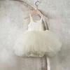 Korean Style Princess Birthday Romper: Solid Color Puffy Skirt with Mesh Straps for Baby Girls and Infants.