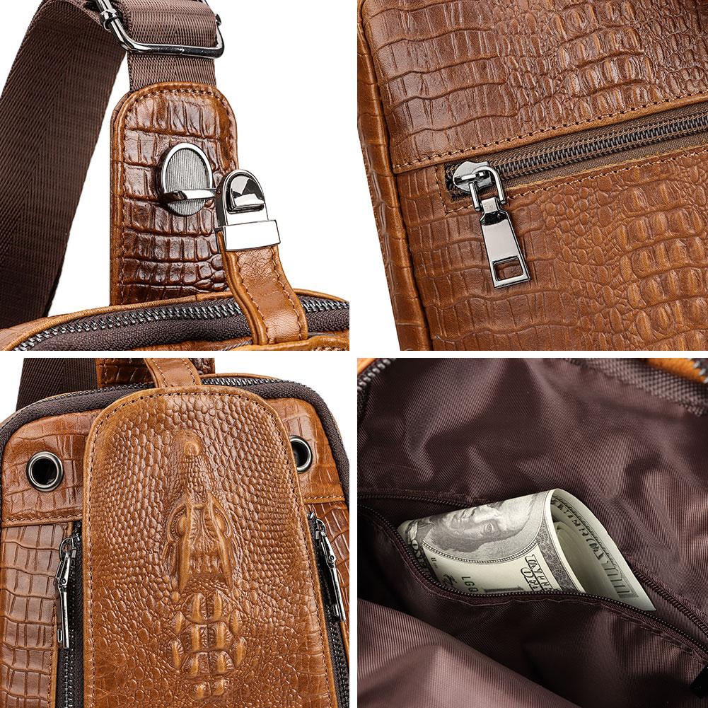 Humerpaul Crocodile Print Men Leather Chest Bag Large Capacity Sports Bag