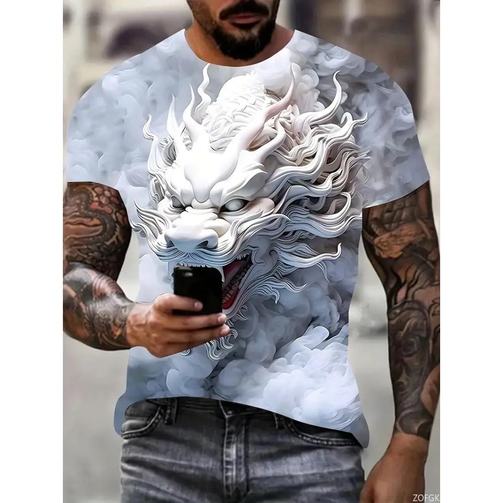 Herr T-shirts 3D Draktryck Kortärmad Casual O-hals Pullover Street Utomhus Toppar Tee Utomhus Sportskjorta Oversized Kläder