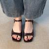 French Retro Simple One-word Buckle Sandals Women's New Versatile Low-heeled Hollow Roman Shoes