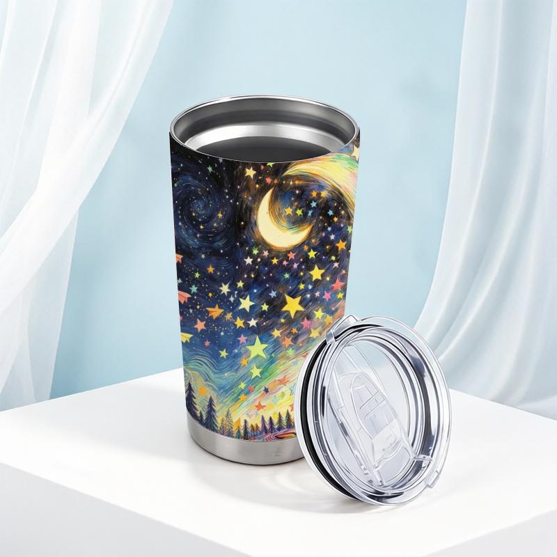 591ml Car Tumbler Galaxy Moon Trip Element Straw Cup Gift Cup Metal Drink Mug 20oz Car Straw Cup Coffee Tumbler