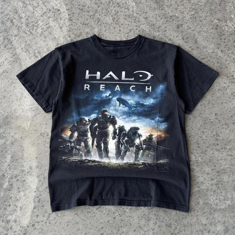 Y2K Black Halo Reach Gaming Promo T-Shirt, Gaming Tee, Gifts Shirt, Unisex Vinta XL