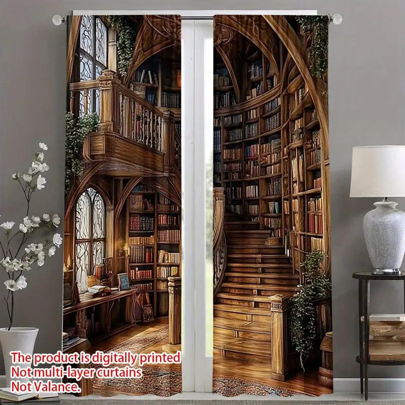 Charming forest library printed curtains, suitable for home decoration in bedrooms and living rooms