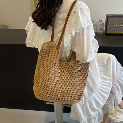 2025 neue Strohtasche Nische handgewebte Tasche Damentasche große Kapazität Badeurlaub Schultertasche Tragetasche Tide