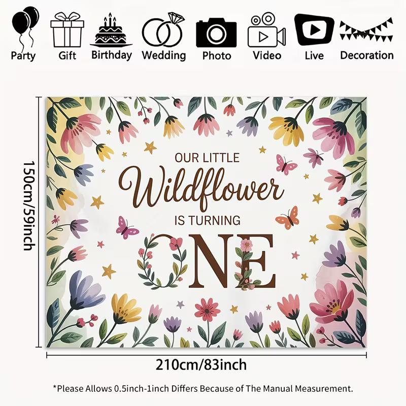 

2D Boho Wildflower First Birthday Backdrop for Baby Shower & Party 47.2x31.5inch/120*80cm
