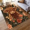 "Highland Cow Floral Pattern Decorative Rug - Non-slip Rug Suitable for Living Room and Bedroom Sofas"